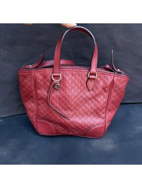 Gucci Bree Microguccissima Leather Small Tote Crossbody Red 2 Way Bag Italy